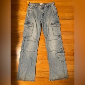 Zara Classic Washed Denim Cargo Jeans